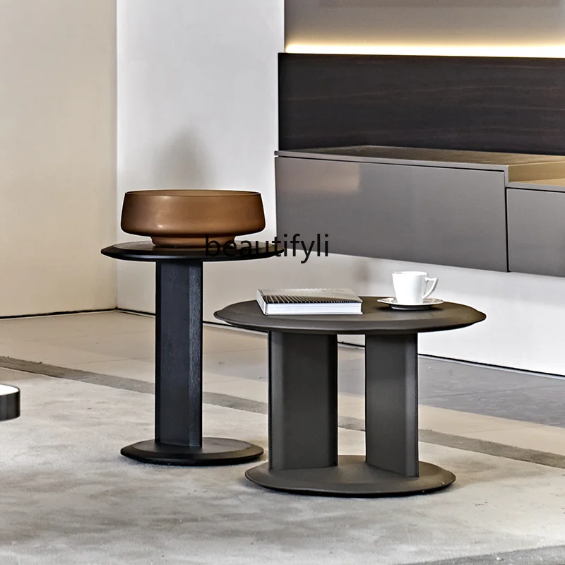 

yj Italian Minimalistic Style Personalized Creative Hard Leather round Combination Small Table Mini Corner Table