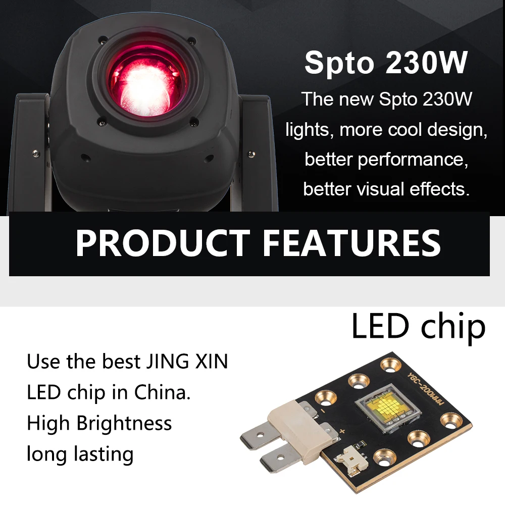 SHEHDS 230W LED Moving Head Rotierender GOBO-Spot für DJ, Disco, Party, Hochzeit, Zoom-Scheinwerfer, Nachtclub-Beleuchtung, DMX512 – Detail 3