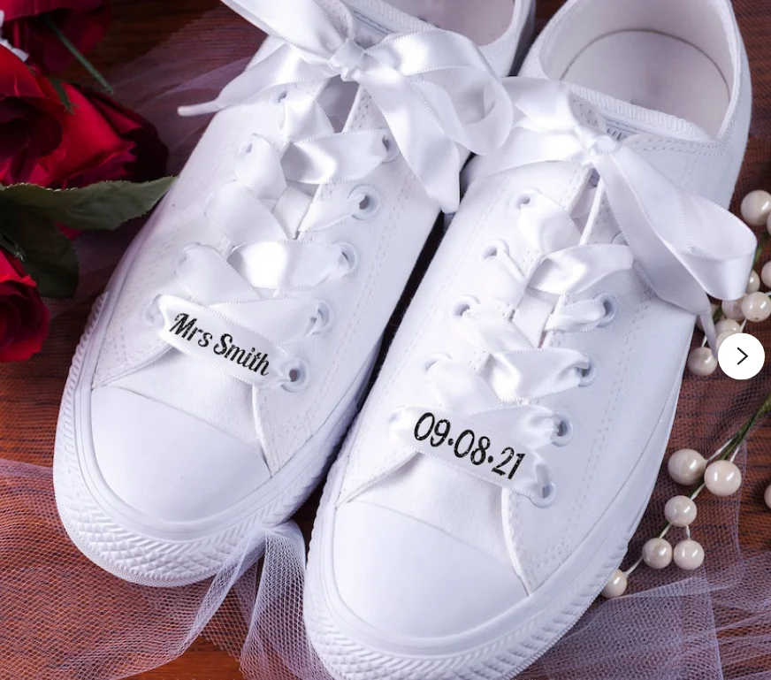 Casamento personalizado fita sapato laços para noiva, Converse