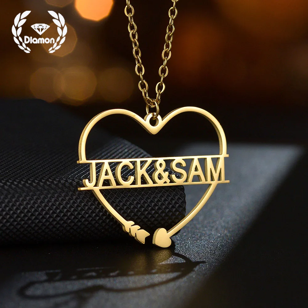 

Diamon Personalized Custom Name Necklace Stainless Steel Jewelry Hollow Arrow Heart Nameplate Chock Chain for Women Jewelry Gift