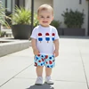 Toddler Boy 4th of July Clothing Set Short Sleeve American Flag Print T Shirt Denim Shorts Independence Day Outfit for Kids 1