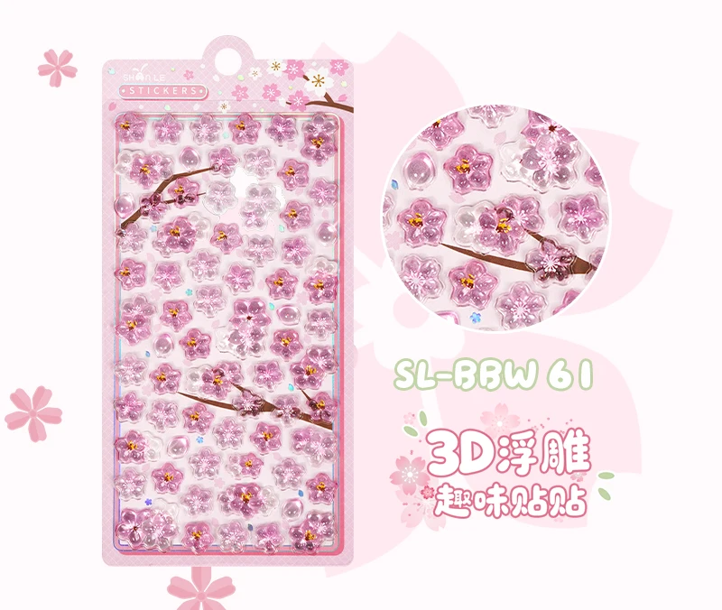 Cherry Blossom Petal Sakura Drop 3D Relief Stickers Scrapbooking DIY Journaling Stationery Diary Decor School Cute Stickers