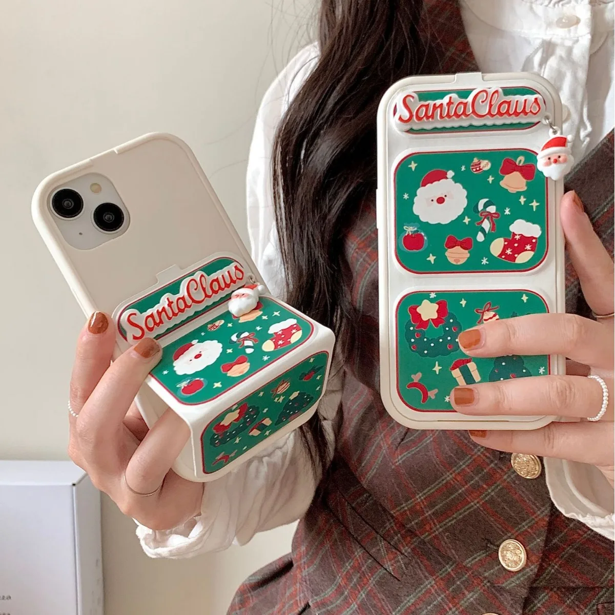 

Cartoon Santa Claus Folding Phone Case, Leather Holder, Sliding Lens, Protection Case for iPhone 15, 13, 14, 12 Pro Max