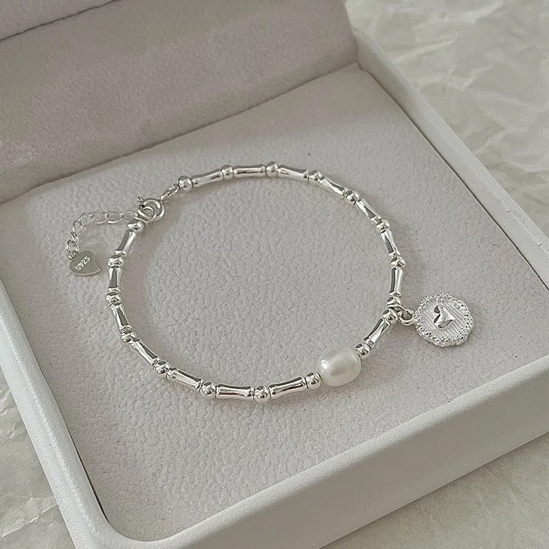 Pearl Bracelet 925 Sterling Silver Pearls Bamboo Knots Bracelet for Women Girl Korean Jewelry Birthday Gift