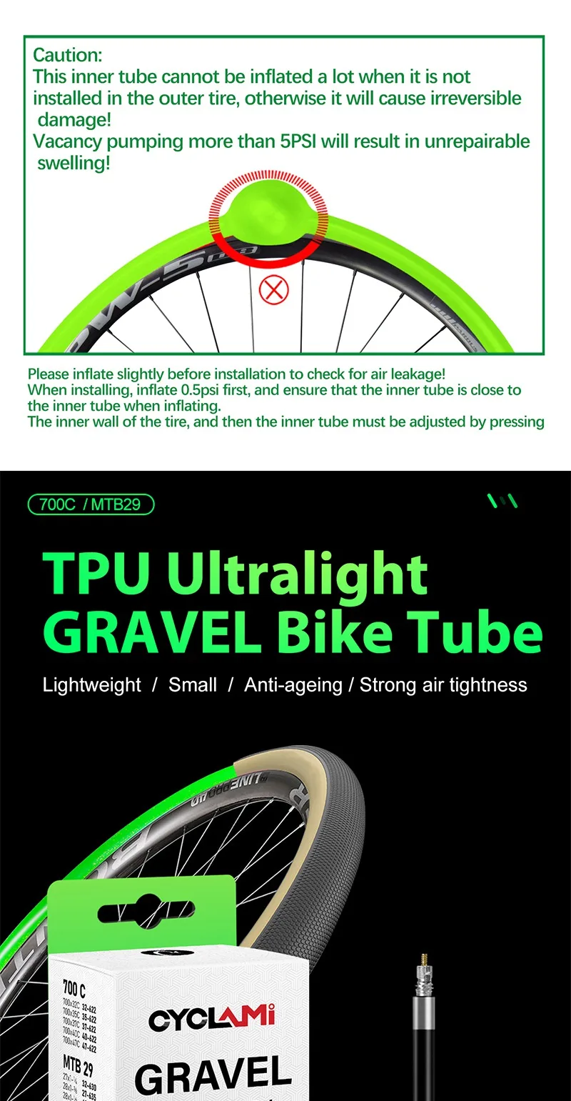 CYCLAMI Ultraleicht Rennrad MTB 29 Fahrrad TPU Innenrohr Reifen Französisch Ventil FV 45mm Für Gravel 700C 32C 35C 37C 40C 47C Super Licht – Detail 1