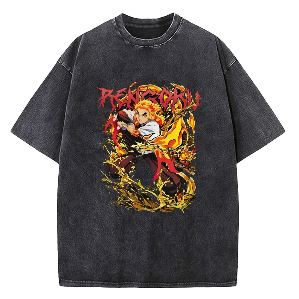 2026 Japanisches Anime Demon Slayer Bedrucktes T-Shirt für Herren und Damen, gewaschenes T-Shirt, hochwertiges Vintage Baumwoll-T-Shirt, Y2K Oberteile – Detail 20
