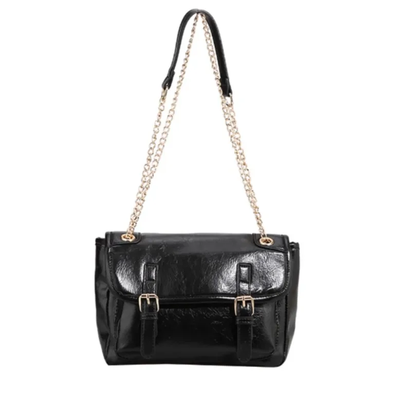 JIAERDI Retro Black Chain Messenger Bag Women Oil Wax Leather Large Capacity Shoulder Bags Ladies High end Commute Crossbody Bag