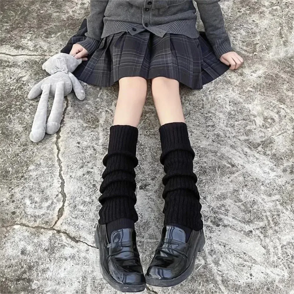 Wool Knitted Leg Warmers White Black Lolita Foot Cover Legging Crochet Boot Cuffs Stockings Long Socks