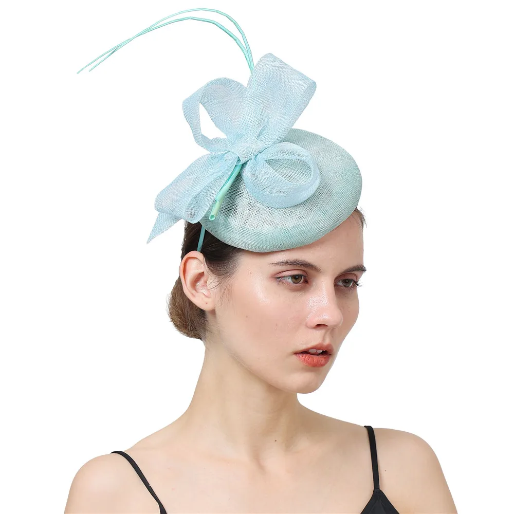 

Elegant Sinamay Hair Fascinator Hat Blue Headpiece Wedding Women Fedora Party Dinner Race Hair Accessories Occasion Chapeau Cap