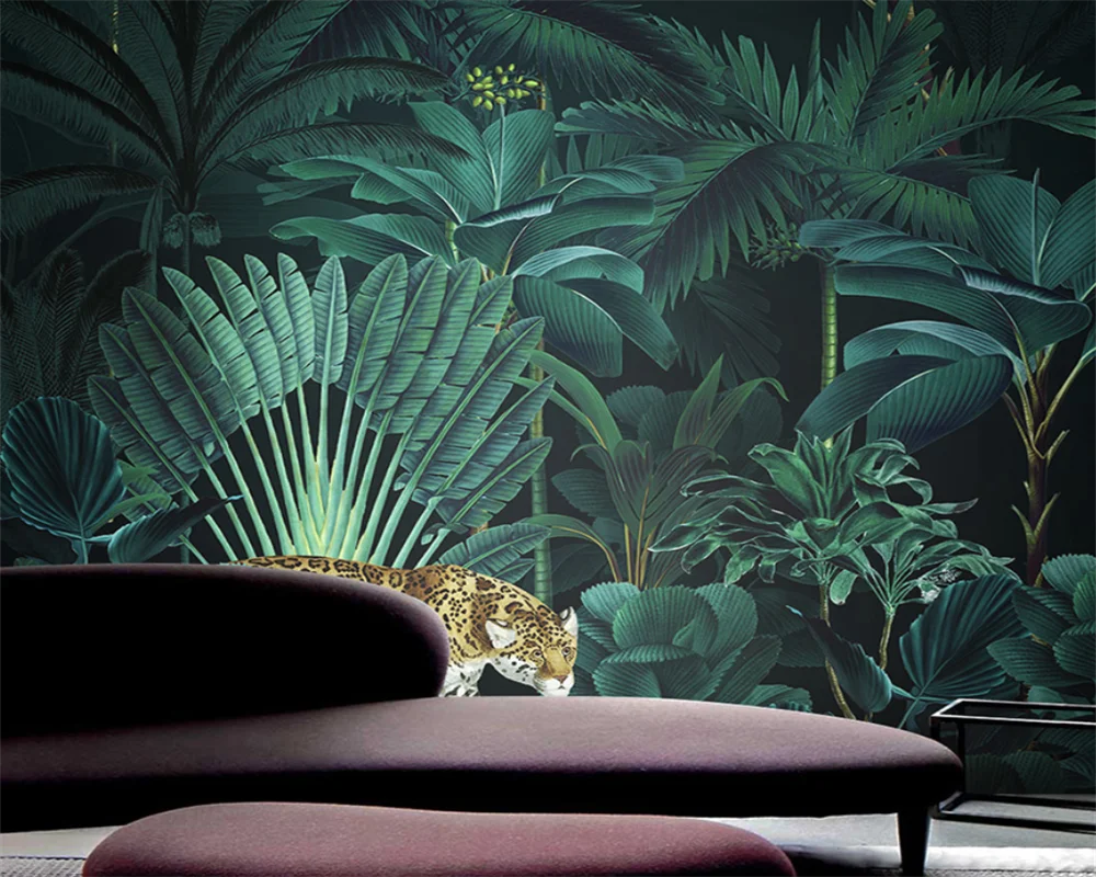 Beibehang Papel de Parede Personalizado Moderno Nova Sala de Estar Verde Plantas Tropicais e Animais Hotel Corredor Papel Parede