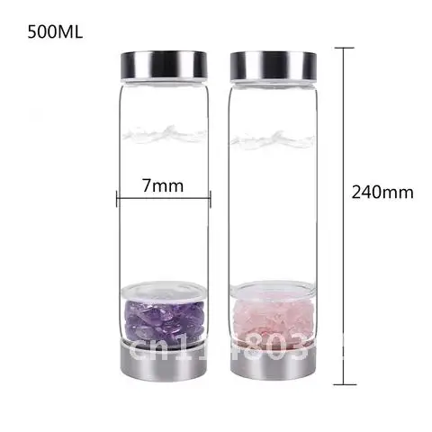 

Natural Crystal stone Amethyst Healing quartz Elixir Rose Quartz Infused Drink Glass Water Bottle Tools