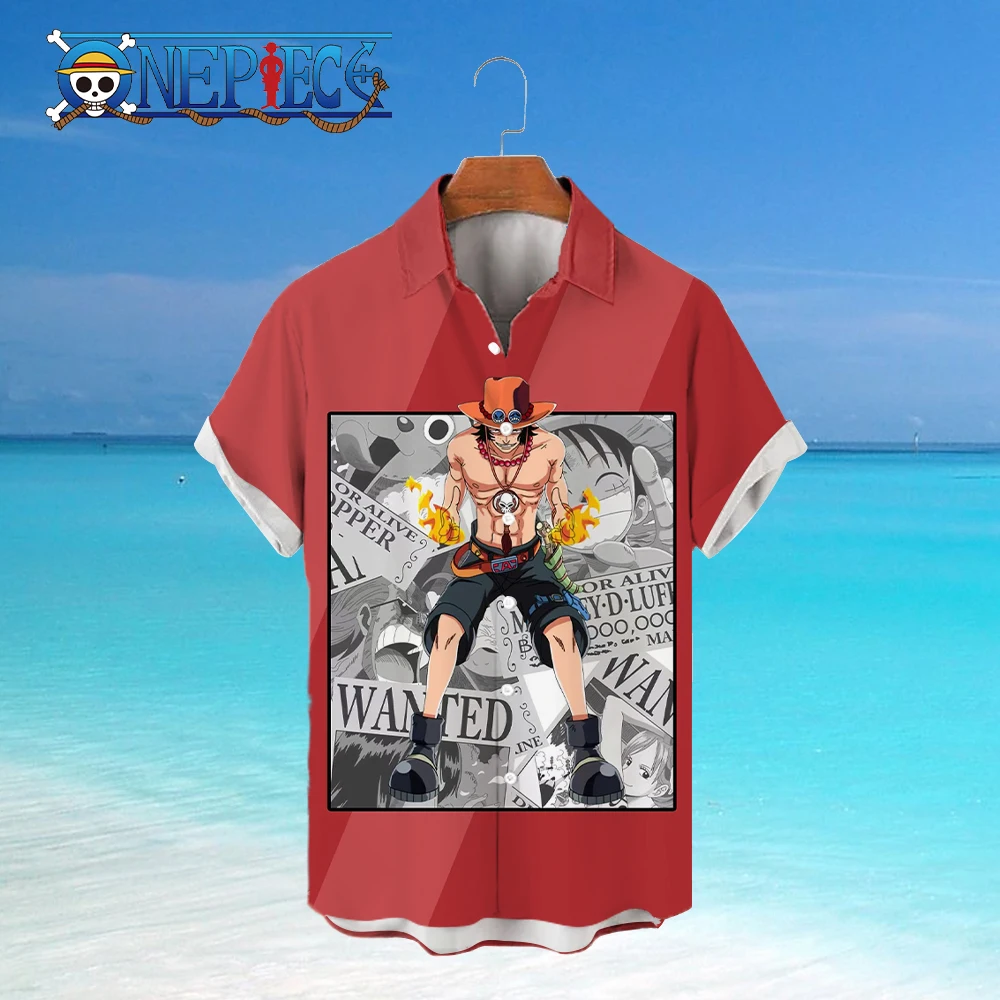 

One Piece Beach Shirts and Blouses Monkey D Luffy Summer Mens Clothes Men's Y2k Tops Oversize Elegant Shirt Man Zoro Social New