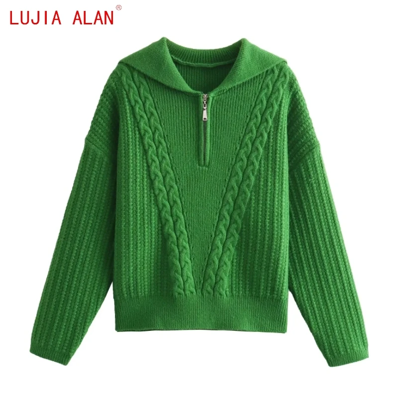 

Autumn New Women Classic Jacquard Knitted Hooded Sweater Female Long Sleeved Pullover Casual Loose Tops LUJIA ALAN SW2729