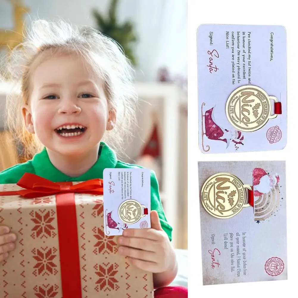1/2Pcs Christmas Eve Nice List Medal Greeting Card Nativity Christmas Santa's Card for Wedding Xmas Birthday Parties Home Decor