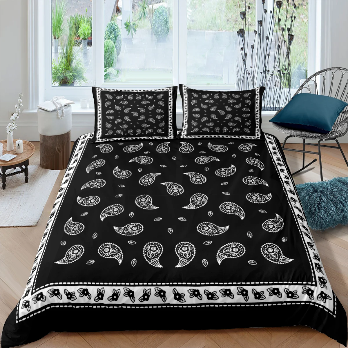 Home Living Luxury 3D Black Paisley Bedding Set Kids Duvet Cover