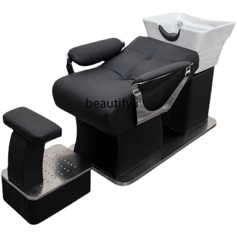 Lying Half Shampoo Chair Hair Saloon Dedicated Flushing Bed Massage Couch Hair Salon Ceramic Basin multifunctional electric massage shampoo bed hair saloon dedicated hairdressing head treatment facial bed