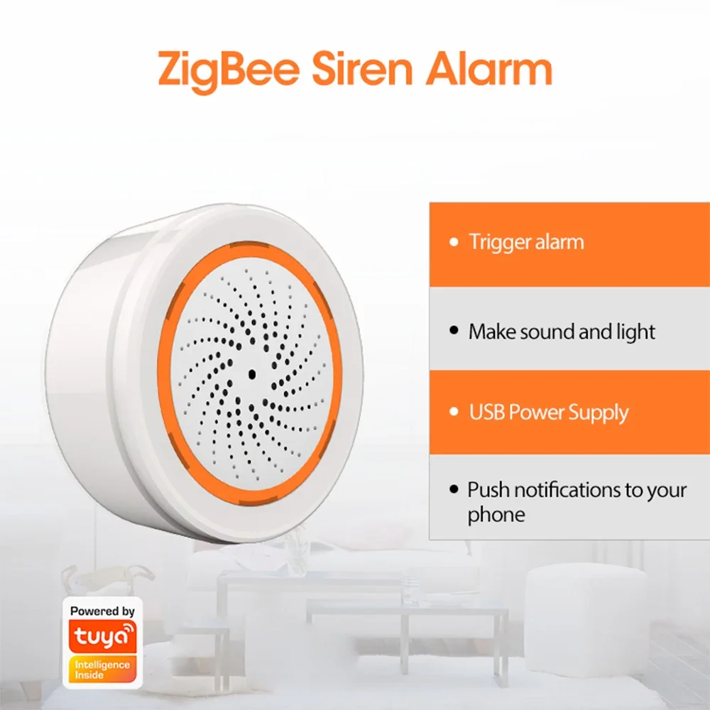 Tuya ZigBee Smart Siren Alarm 90dB Sound Light Home Security Alarm Works With Tuya Zigbee Hub Siren Alarm