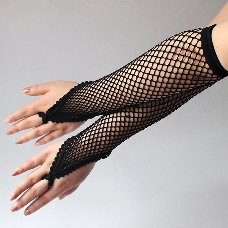 

Women's Girls 80's Theme Party Emo Fingerless Arm Fishnet Gloves