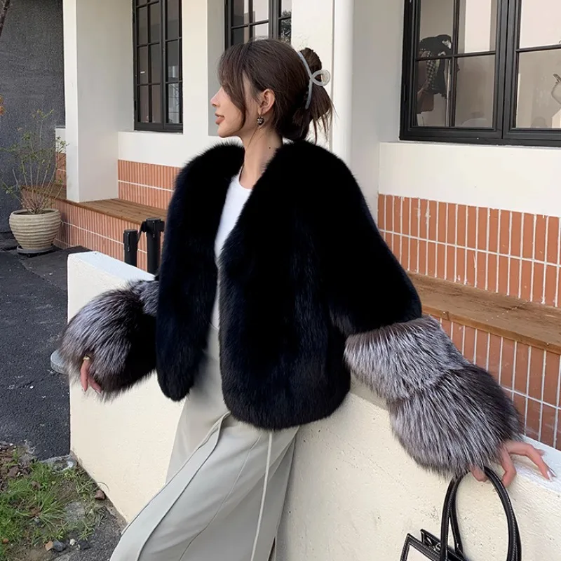 2023 New Women Temperament Casual Fox Fur Coat Winter Female Short Fashion Fur Integrated Environmental Protection Fur Outwear
