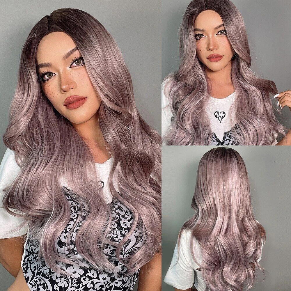 

Long Wave Body Ash Purple Fanshion for Women Synthetic Wigs