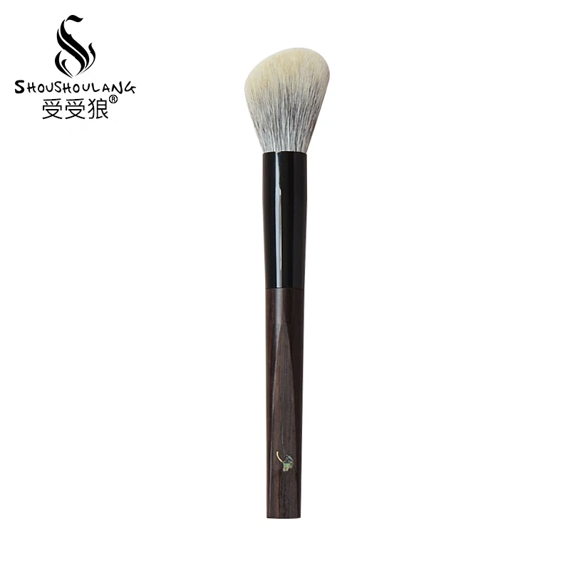Shoushoulang 수제 메이크업 브러쉬 슬랜티드 블러쉬 컨투어 브러쉬 B9 염소 캐나다 다람쥐털 흑단 나무 손잡이 메이크업 브러쉬