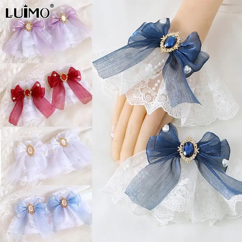 

Multicolor Sweet Lolita Hand Wrist Cuffs Bowknot Lace Trim Maid Cosplay Accessories For Women Girl Party Cosplay Accessories