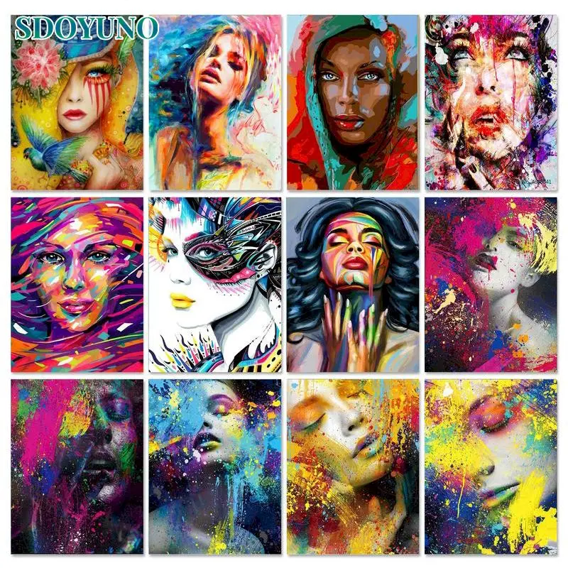 

SDOYUNO Diy Frame Painting By Numbers Women On Canvas Colouring Oil Paint By Numbers Handpainted 60×75cm Diy Gift Home Decor