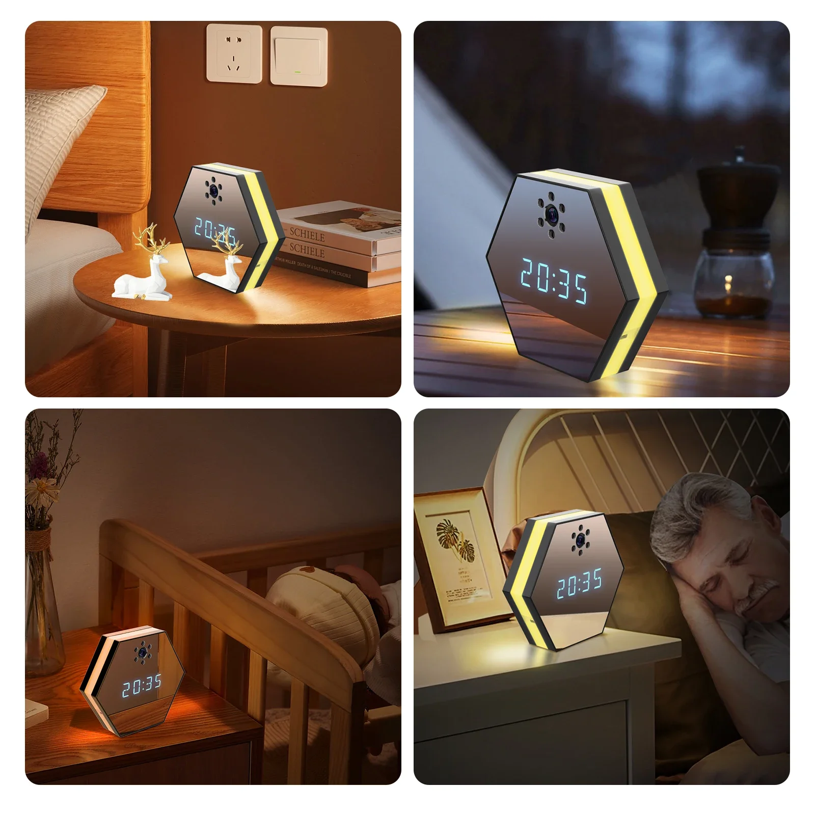 미니 무선 카메라 보안 보모 카메라, RGB 야간 조명, 130 ° 와이드 나이트 비전, 모션 감지 실시간 녹화, 4K HD 와이파이