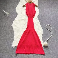 2025 Casual Knitting Long Dress Women Buttons V Neck Hook Flower Hollow Out Chic High Elastic Slim Vintage Beach Maxi Long Dress - Image 2