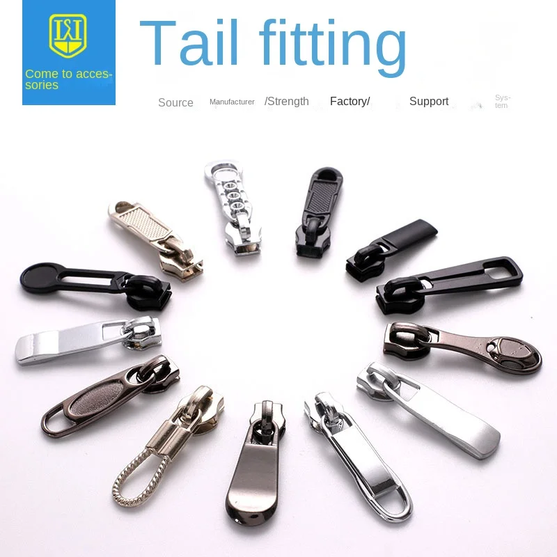10 Pcs/Lot Luggage Metal Zipper Pull Zinc Alloy Pull Tab Head 5 # Nylon Plastic Tooth Copper