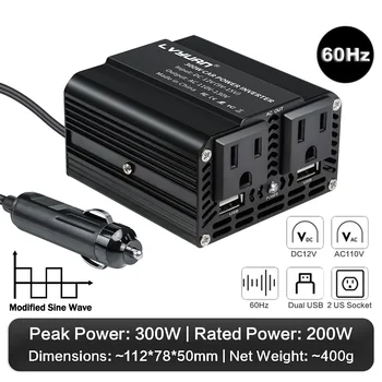 12V to 110V Power INVERTER 300 W/500 W แบบพกพารถแรงดันไฟฟ้า Transformer Converter 60Hz Dual USB 2 US ซ็อกเก็ต 60Hz สําหรับกลางแจ้ง RV 8