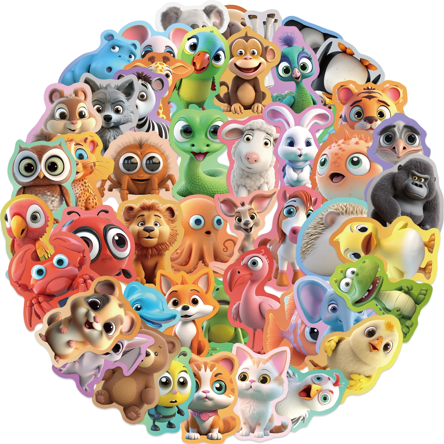 50Pcs Cartoon Color Limbic Animal Stickers Waterproof Toys Cute Graffiti Sticker for Water Bottle Laptop Luggage Phone Decals