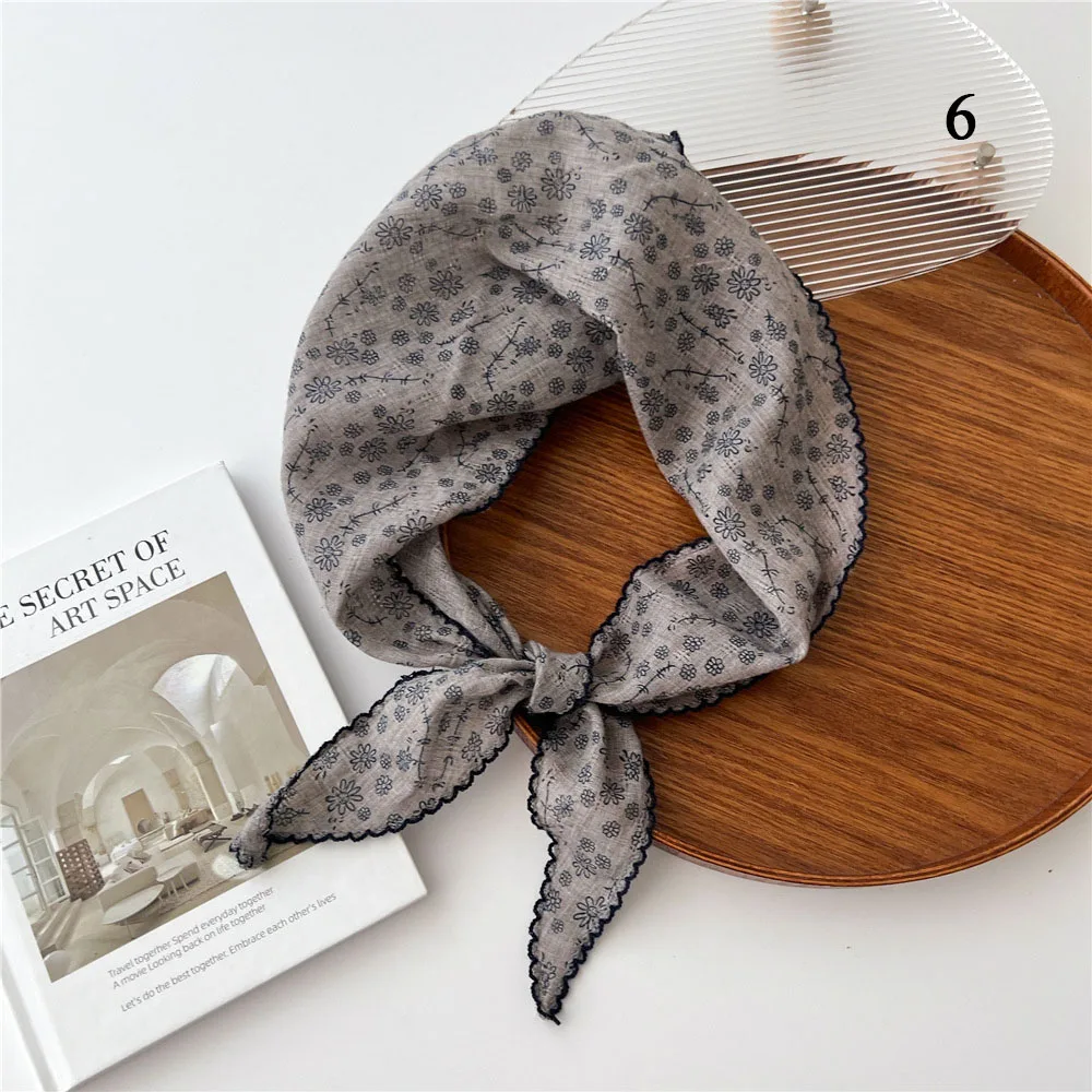 Women's Cotton Linen Floral Triangle Scarf, Lightweight Neck & Hair Accessory