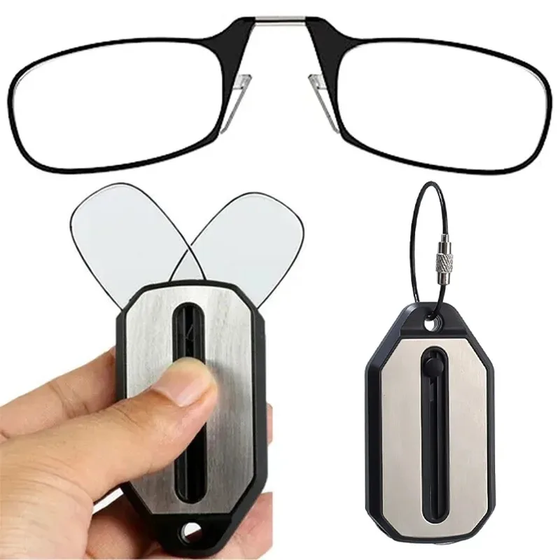 Creative Mini Reading Glasses Folding Legless Nose Clip Eyewear Portable Hyperopia Eyeglasses with Keychain Glass Box