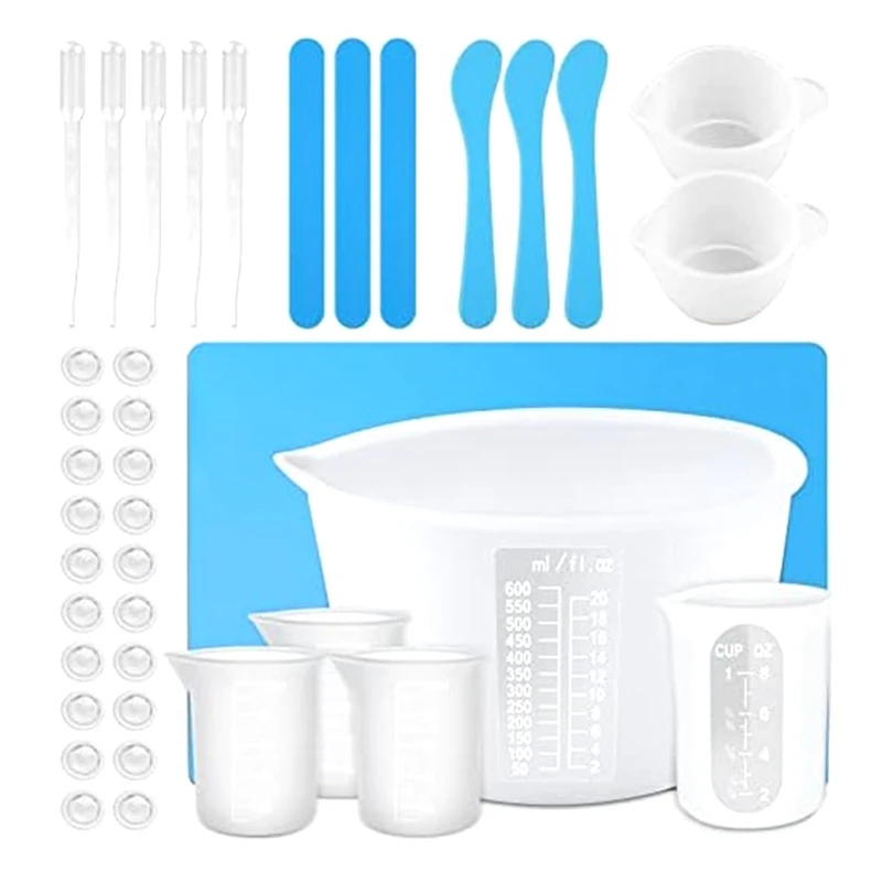 Silicone Resin Measuring Cups Tool Kit- 250 & 100 Ml Measure Cups, Silicone  Popsicle Stir Sticks