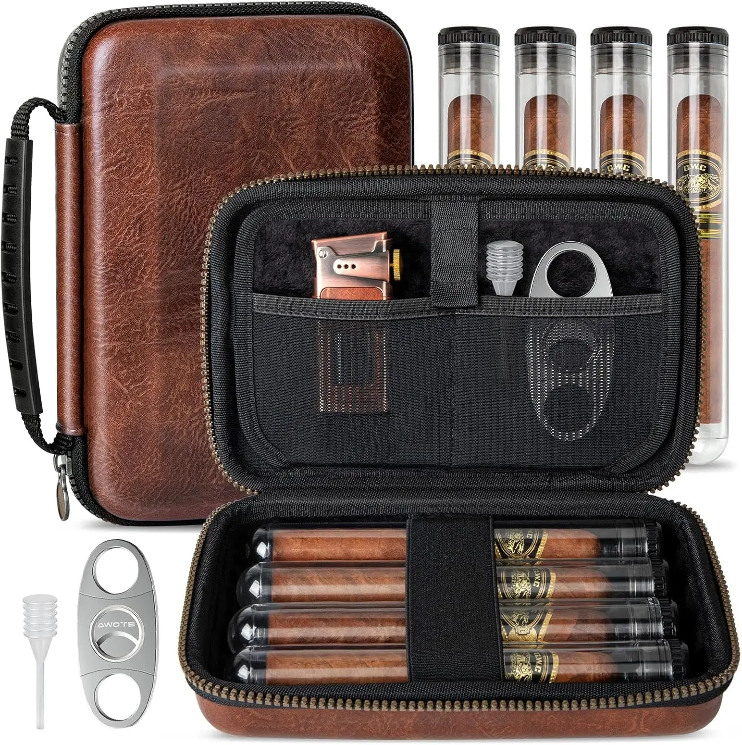 Luxury Leather Cigar Travel Case with Cutters and Puncher