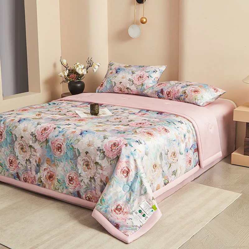Floral Style Duvet Summer Blanket Cool Feeling Quilt Super Soft Comforter Adults Kids Room Quilt edredones (No Pillowcase)