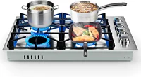 Gas Cooktop, SIMOE Gas Stove Top Bulit-in with 4 Burner, Stainless Steel, NG/LPG Convertible Gas Hob with Cast Iron Grill/Griddl 1