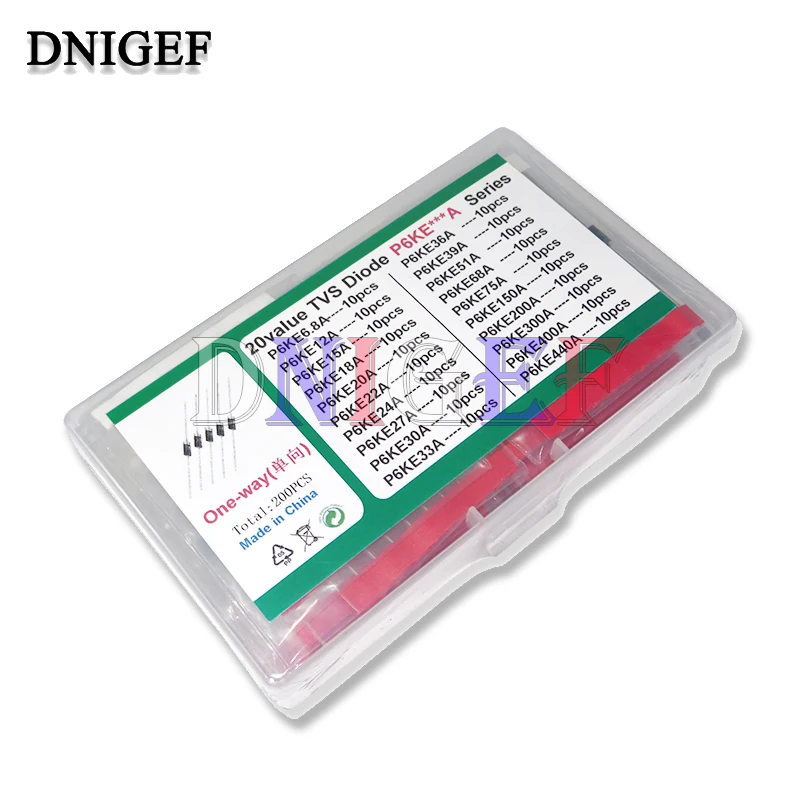 200 Pz/Set 20 Valori Kit Diodo Transistor Tvs P6Ke6.8A/Ca 12/15/18/20/22/24/27/30/33/36/39/51/68/75/150/200/300/400/440/A/Ca