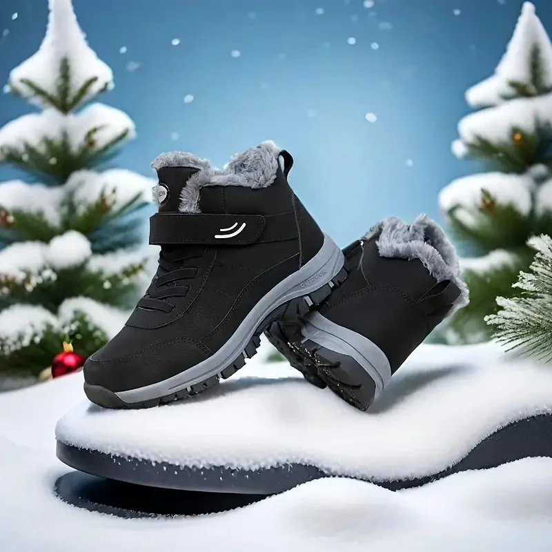 Men's Snow Boots Warm Casual Winter Sneakers Warm Plush Women Boots Outdoor Anti Slip Couple Hiking Boots Waterproof Work Shoes