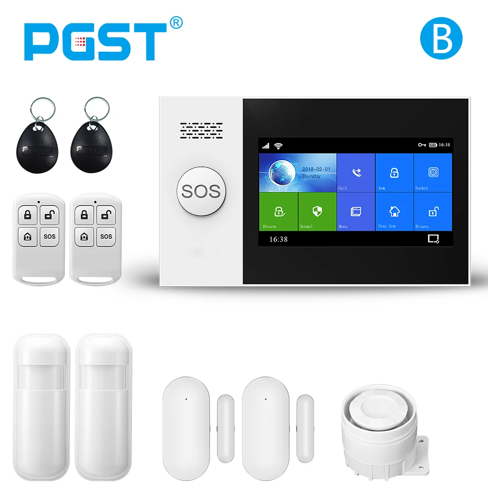 PGST PG-107 Tuya Wireless Home WIFI GSM Home Security With Motion Detector Sensor Burglar Alarm System APP Control Support Alexa ring keypad alarm Alarms & Sensors