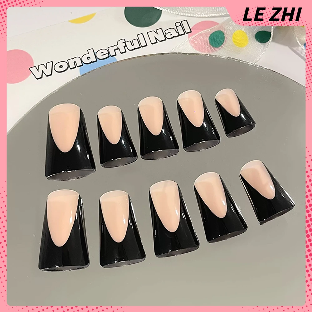 

Simple Temperament 24PCS French Duck Web Full Cover Nail Tips Euro-american Style Black Anniversary Gift Fashion Artifical Nail