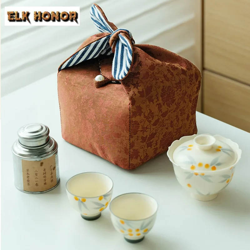 Entangled Lotus Weaving Brocade Tea Storage Bag Portable Travel Hoppocket Tea Protection Cozy For Teapot Hand Bag Teaware Gifts