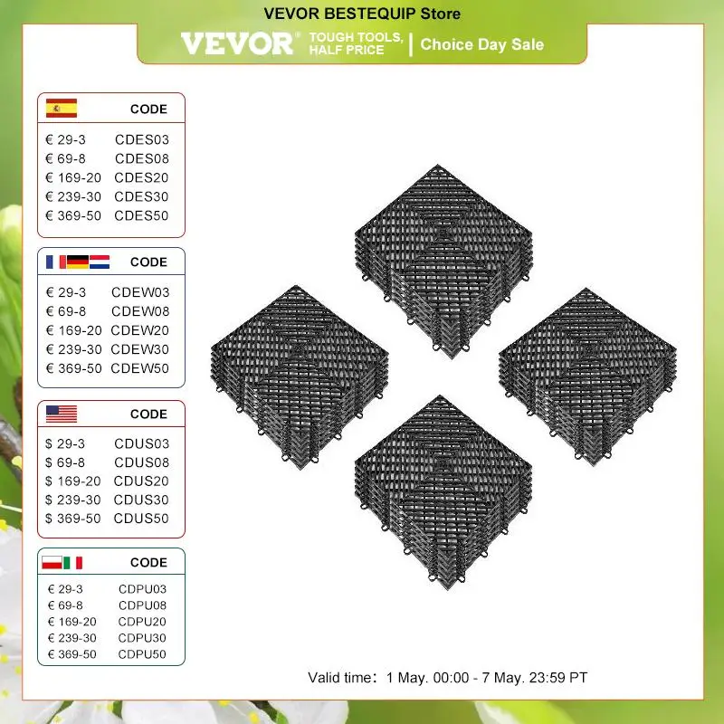 

VEVOR 25/50 PCS Drainage Tiles Interlocking PP Plastic Tiles 12"x12" Deck Tiles Outdoor Interlocking Tiles Deck Flooring Kitchen