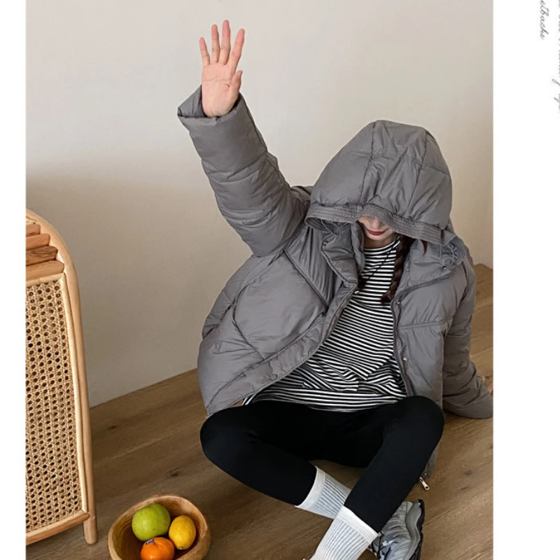Winter Jackets Women Coat Thick Hooded Puffer Jacket Warm Parka Long Sleeve Zipper Black White Crop Tops Casual Pockets Coats