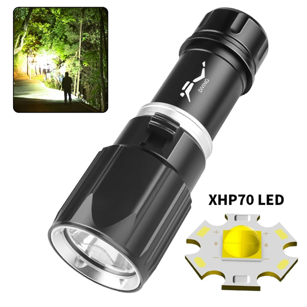 

Scuba Diving Flashlight 1000 Lumens Rechargeable Flash Light Underwater 30M Waterproof Super Bright XHP 70 LED Torch For Diving