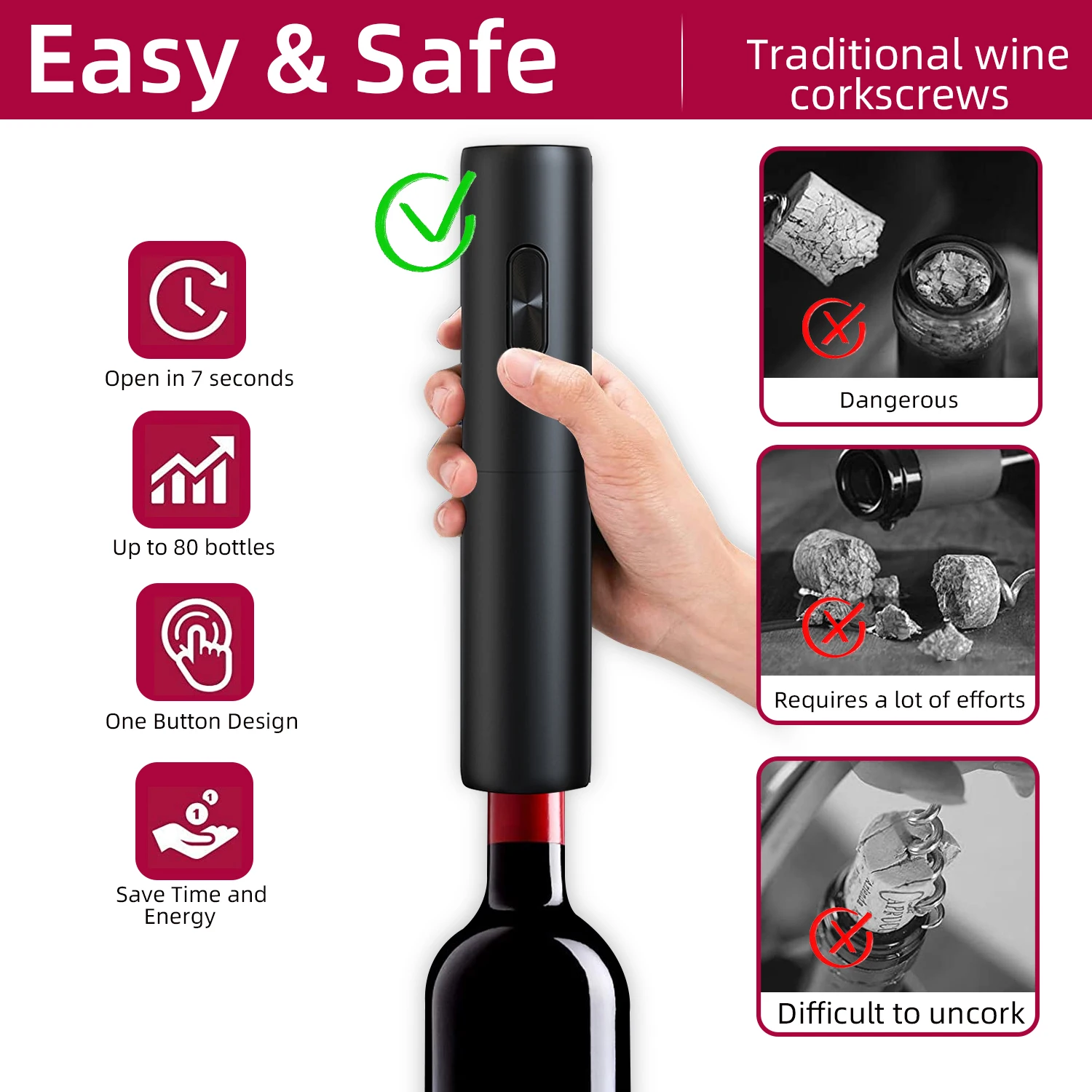 Automatic Electric Wine Bottle Opener - Sleek Corkscrew Kitchen Tool