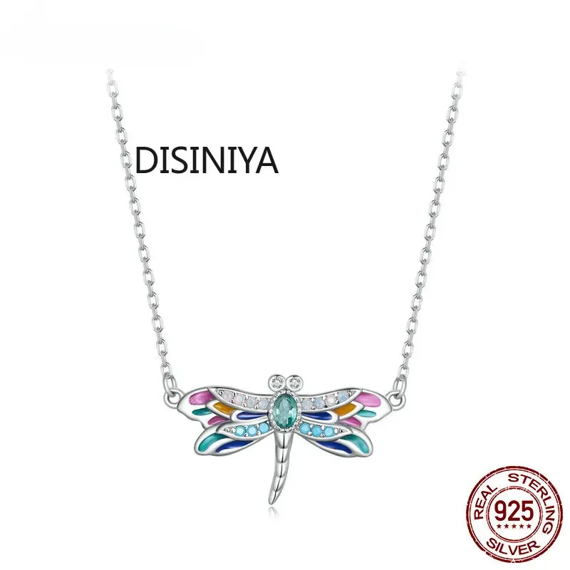 

925 Sterling Silver Sparkle Colorful Enamel Dragonfly Pendant Necklace Dainty Insect Neck Chain for Women Valentine's Day Gift