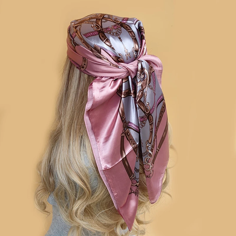 Foulard Carré Femme MEANBEAUTY - Satin 90x90cm - Multifonction - Impression Florale