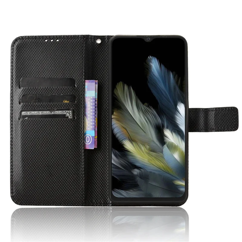 Diamond Pattern Luxury Wallet Leather Strap with Magnetic Closure in Blackview Wave 8/8C